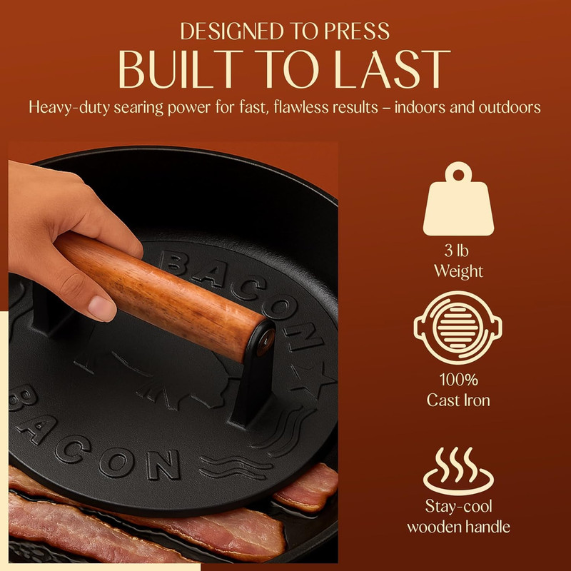 Heavy-Duty Cast Iron Burger Press 7 Inch round Burger Smasher, Grill Press for C gallery