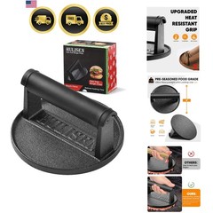 Cast Iron Burger Press 6 Inch Heavy Duty Grill Smasher for Patties Bacon