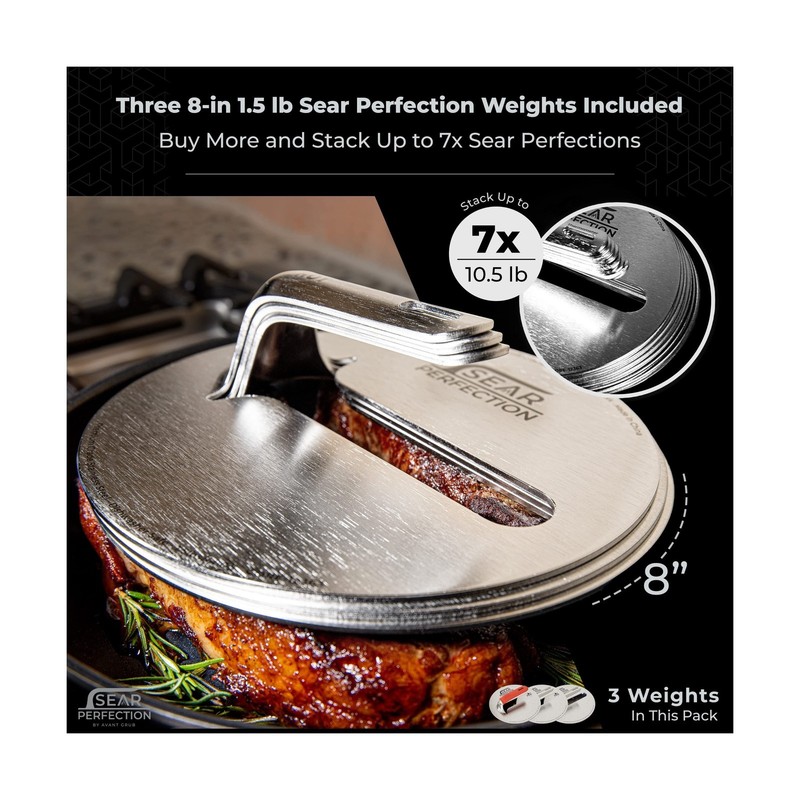 3x Sear Perfection Stackable Steak Weight (4.5lb Total). Chef-Grade Stainless... gallery