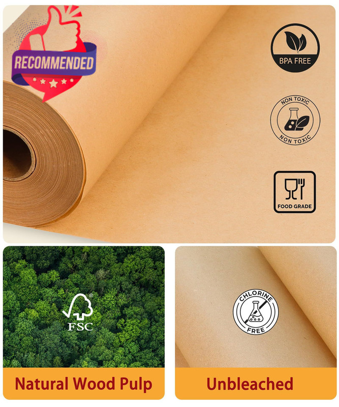 Unbleached Parchment Paper Roll – Non‑Stick 12"×300ft Brown gallery