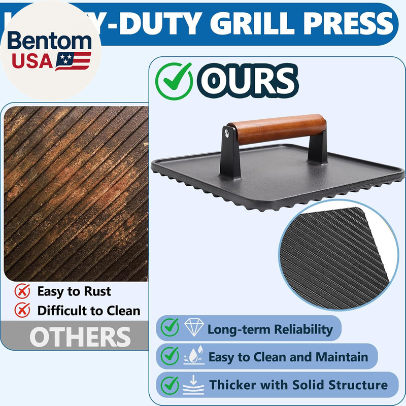 10" Square Cast Iron Burger Press Smash Burger Griddle Weight Press for Blacksto gallery