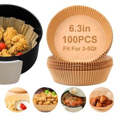 SHINYMOMO Air Fryer Liners Disposable Paper,100Pcs Airfryer 6.3″Round, Beige