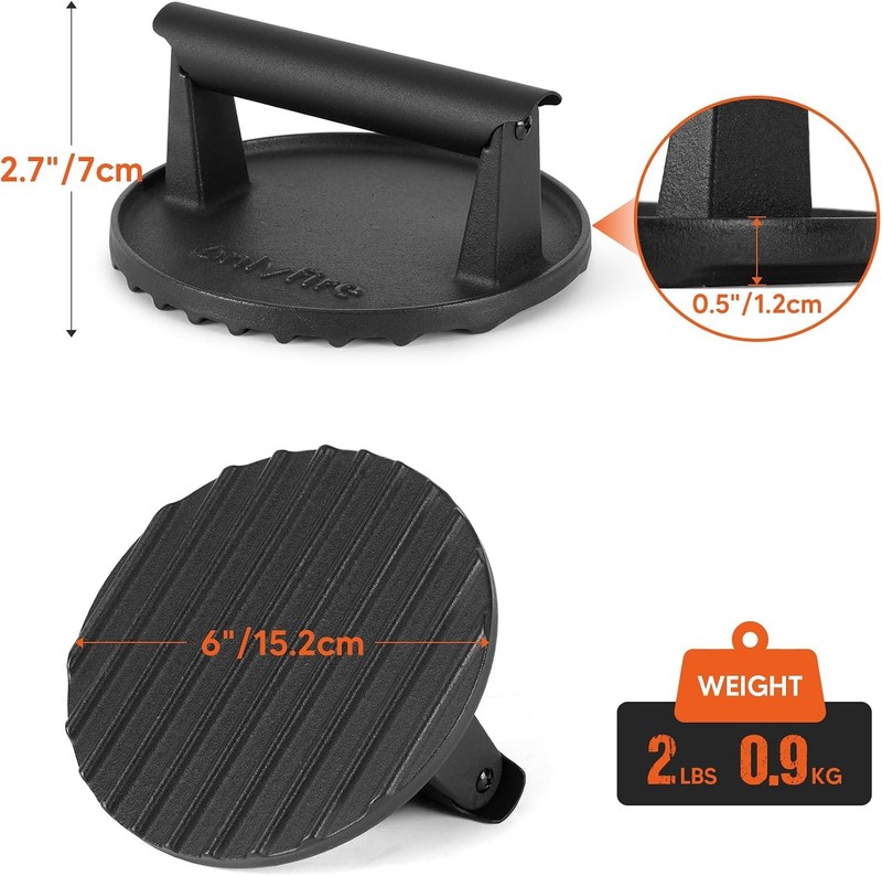 Cast Iron Grill Press Heavy-Duty Smash Burger Press Meat Steak W/ Handle Griddle gallery