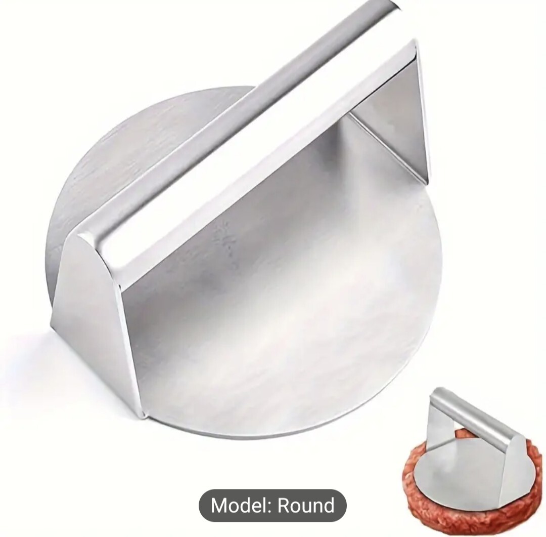 SMASH BURGER PRESS 5.9" Round Stainless Steel Burger Press, NEW in Original Box! gallery