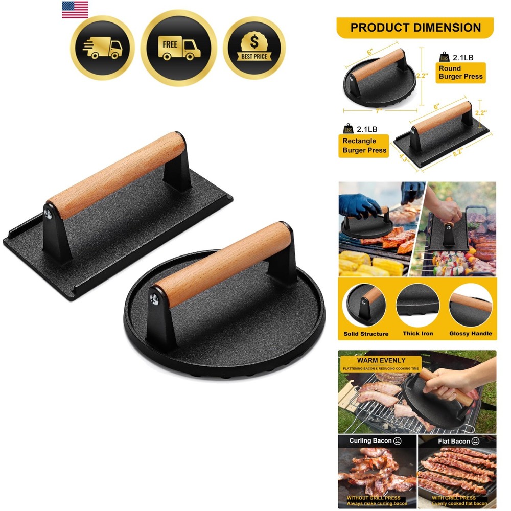 Smash for Blackstone Griddle, Heavy Duty Cast Iron Round 6.9In & Rectangular ...