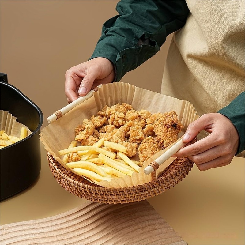 8 Inch Air Fryer Disposable Paper Liners, Non-Stick Parchment 7.9 Inch, Brown gallery