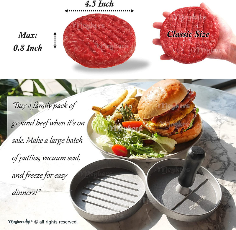 Meykers Burger Press 100 Patty Papers Set | Non-Stick Hamburger Mold with Free W gallery