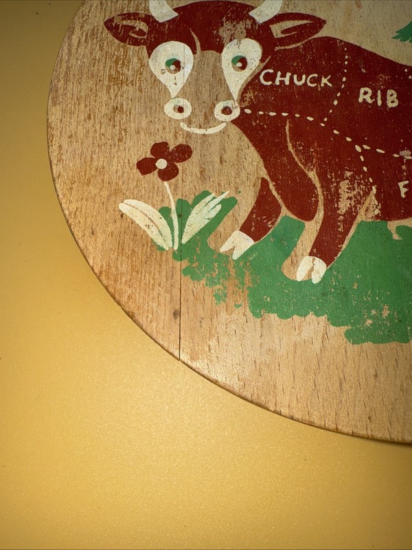 Vtg Parksmith Corp-Japan Wooden Hamburger Press Retro Decor Kitschy Cow 5.75”W gallery
