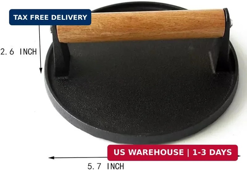 Kitchen Tools 5.7"Cast Iron Smashed Burger Press, Round Flat Edge Grill Press fo gallery