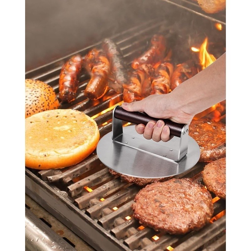 Heavy Duty Stainless Steel Burger Press Non Stick Grilling Tool W/ Wooden Handle gallery