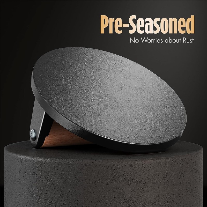 Multi-Use 6.6'' Cast Iron Hamburger Smasher with Wooden Handle - High Efficiency gallery