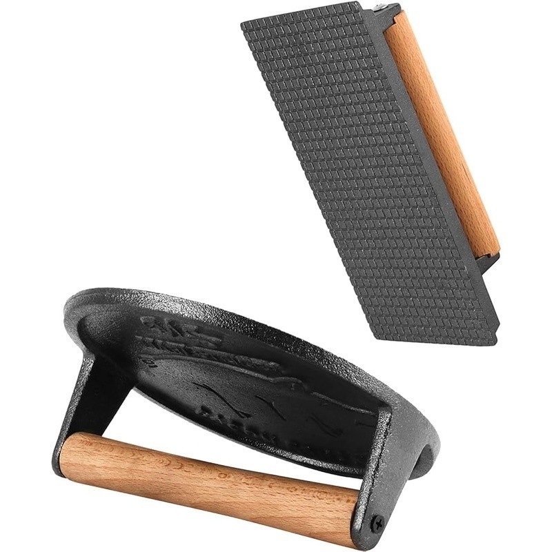 Heavy Duty Cast Iron Grill Press Wooden Handle Even Cooking Bacon Burger Steak gallery