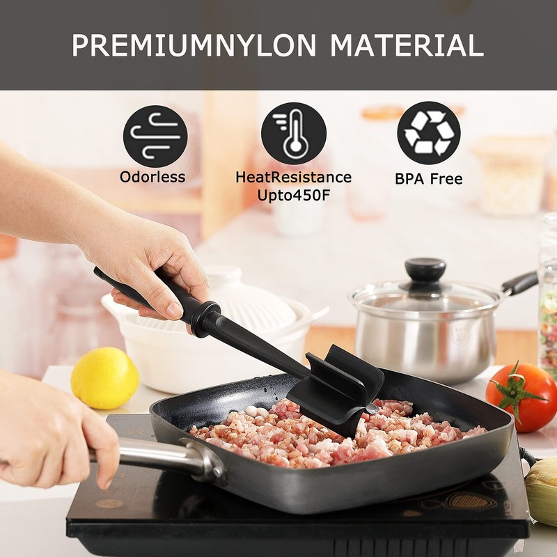 Meat Chopper Masher for Ground Beef and Hamburger Meat, Heat 11*2.5, Black gallery