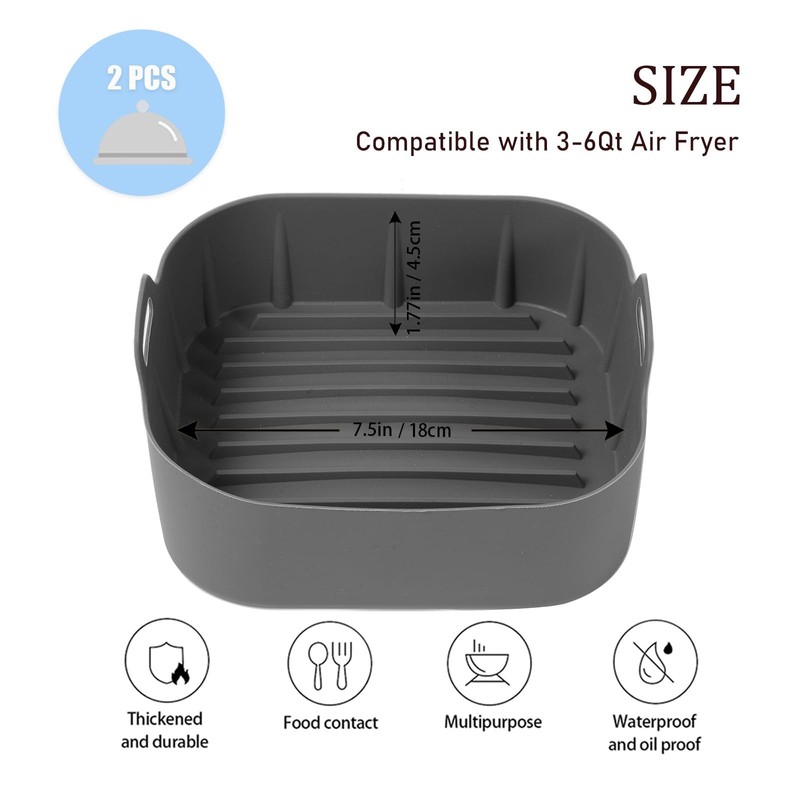 Foopama Air Fryer Silicone Liners, Pot 2 Pcs 7.5inch-2PCS, Silicone-Square gallery