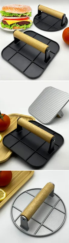 Burger Press Aluminum Alloy Outdoor Non Stick Round/Square Hand Meat Burger Pres gallery
