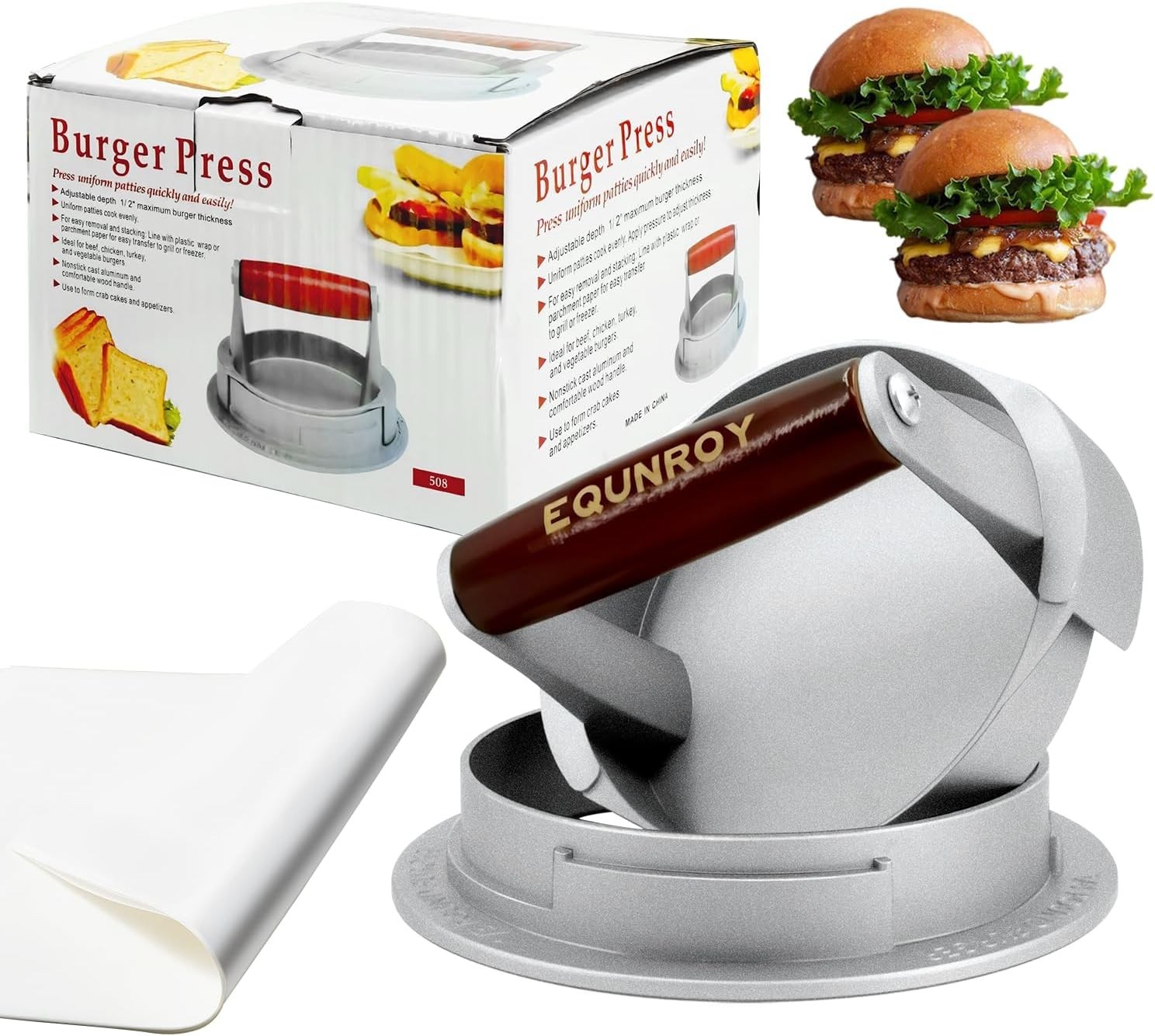 Hamburger Press Patty Maker, 3-in-1 Adjustable Burger Shaper Mold for 1/2 lb,... gallery