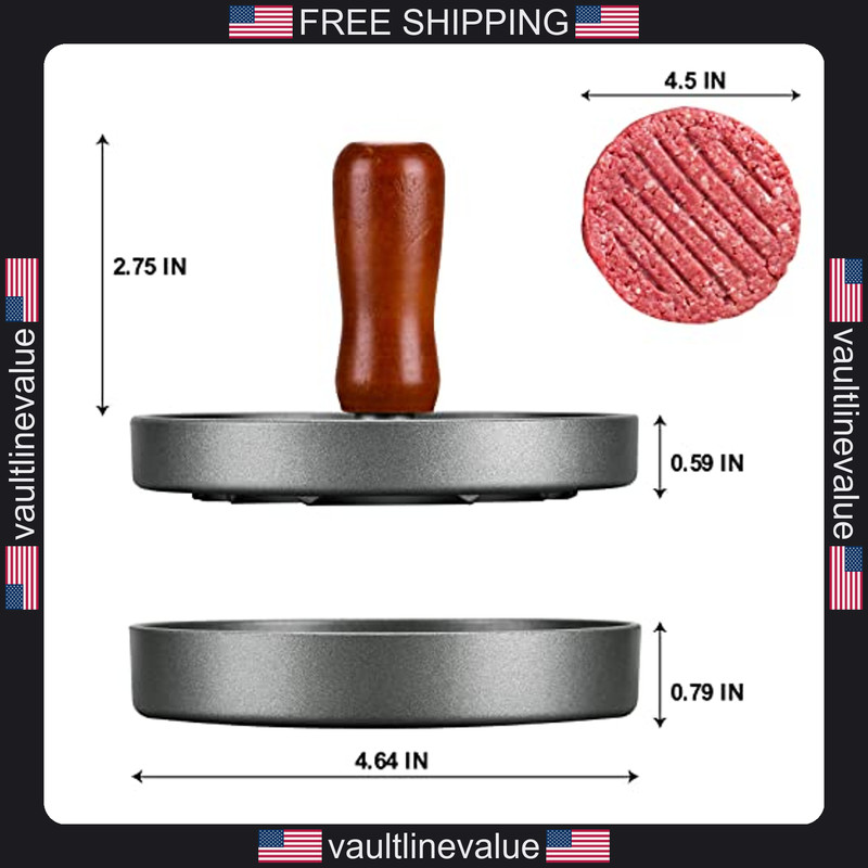 Piquebar burger press stainless steel patty maker with wood handle and 100 gallery