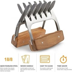 Metal Meat Shredder Claws 18/8 Stainless Steel Meat Forks Wooden Handle