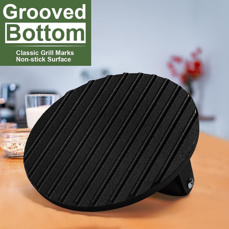 7-Inch Round Cast Iron Burger Press with Wood Handle for Perfect Grilling gallery