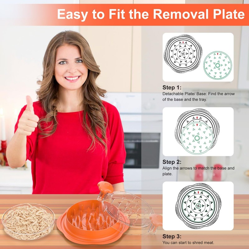 Chicken Shredder with Removable Plate - Manual Meat Large, Orange gallery