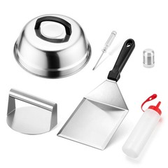 Smash Burger Kit 5Pcs, 9″ Basting Cover, Metal Spatula and Bacon Press for Gr…