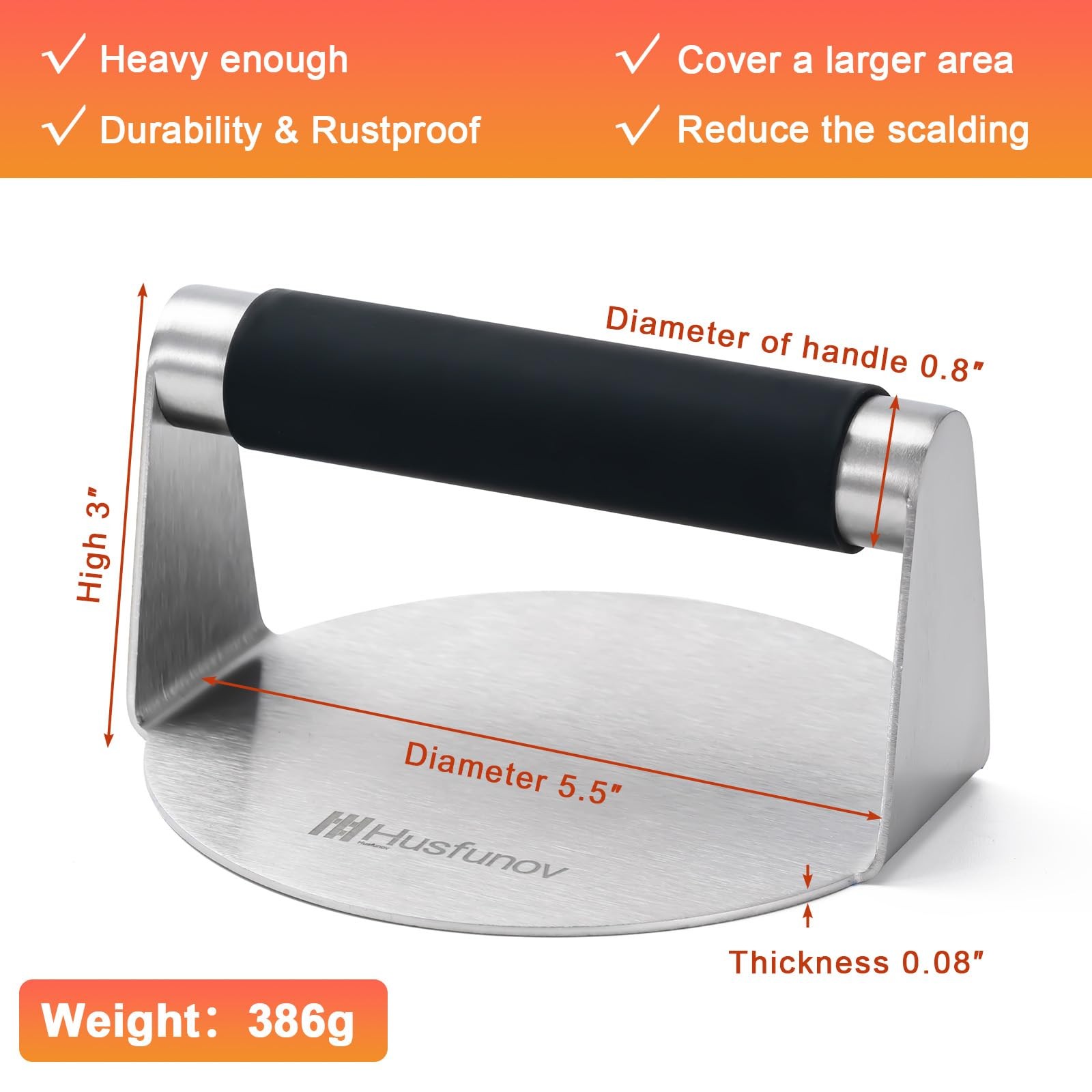 Stainless Steel Burger Press, 5.5 Inch Round Smasher,with Anti-Scald Handle,N... gallery