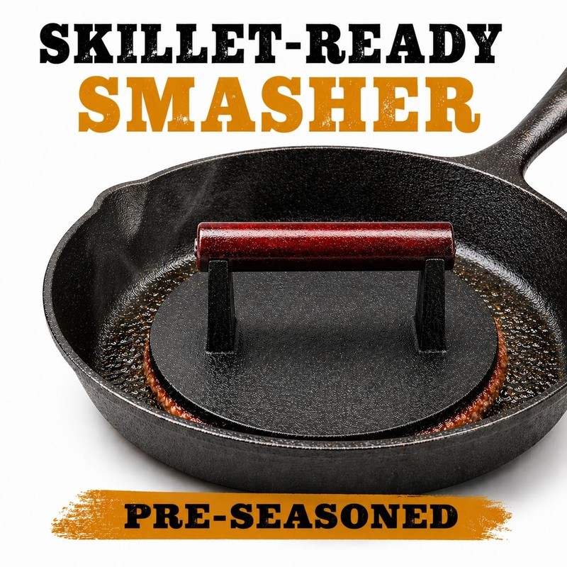 Heavy Duty 6.5" Cast Iron Burger Press - Perfect for Smash Burgers & Grilling Gi gallery