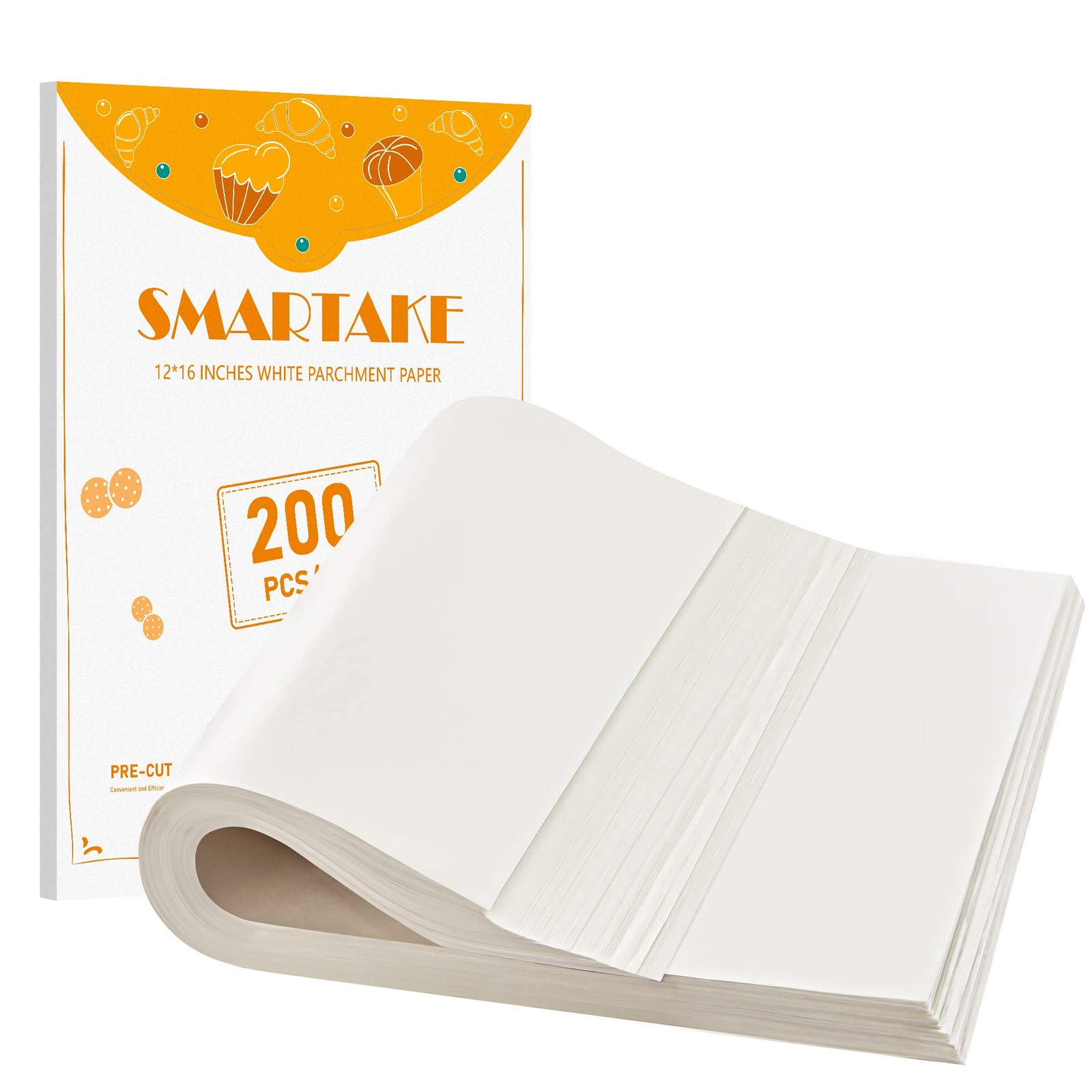 SMARTAKE 200 Pcs Parchment Paper Baking Sheets, 12" x 16"-200 Pcs, White gallery