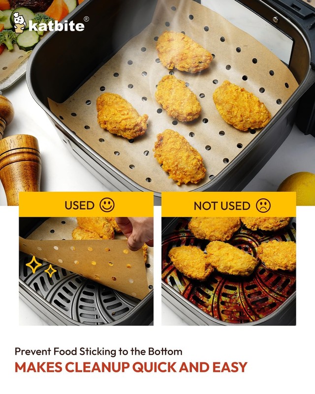 Katbite Air Fryer Parchment Paper Liners 180cs 9x11 Inch 180 Pcs, unbleached gallery