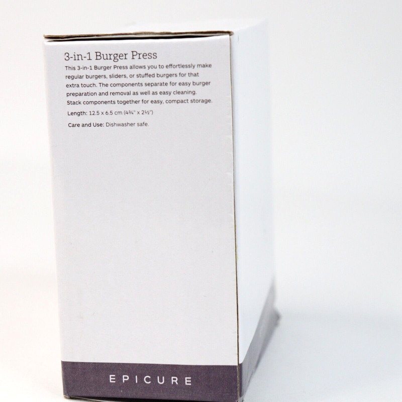 Epicure 3-in-1 Burger Press Sliders 12.5 x 6.5 cm New Open Box Contents Sealed gallery