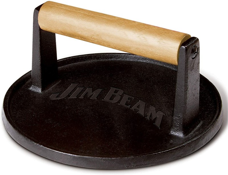 7'' Heavy Duty Burger Press Black Cast Iron with Solid Wood Handle Camping gallery