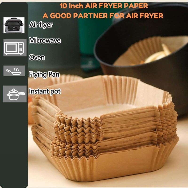 Air Fryer Paper Liners Disposable | 10 Inch 125PCS Large, Wood Color gallery