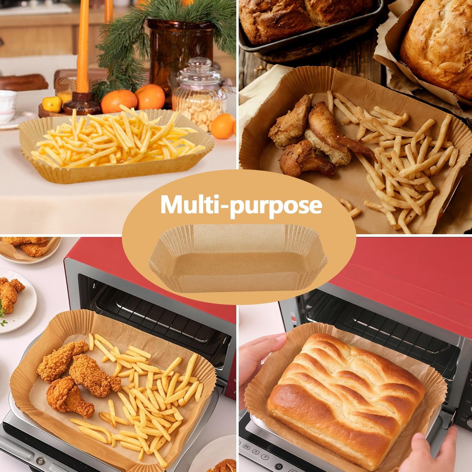 150 Pack 8.6x5.5" Air Fryer Liners, Parchment Paper 8.6in-Rectangular, Khaki gallery