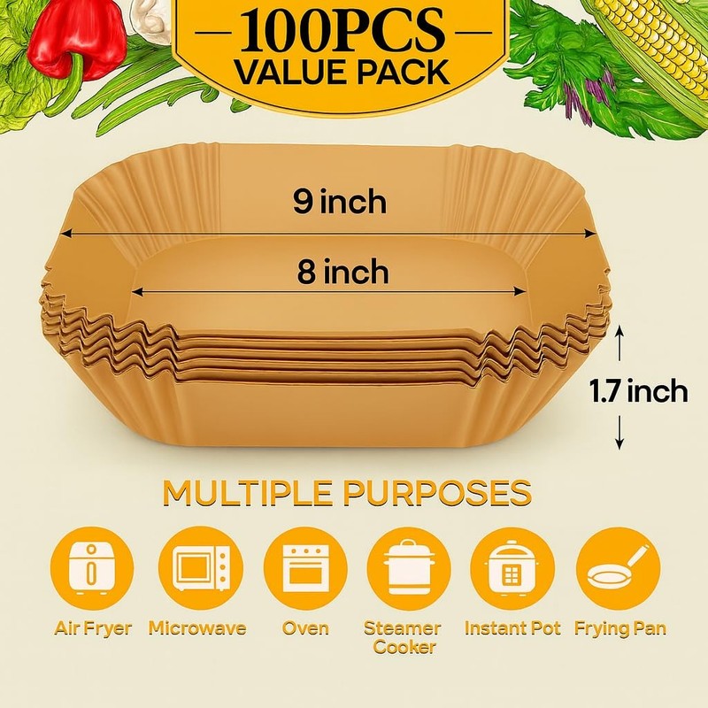 BYKITCHEN Air Fryer Sheets Liners for 9inch (5 to 8 QT)-100pcs-square, Black gallery