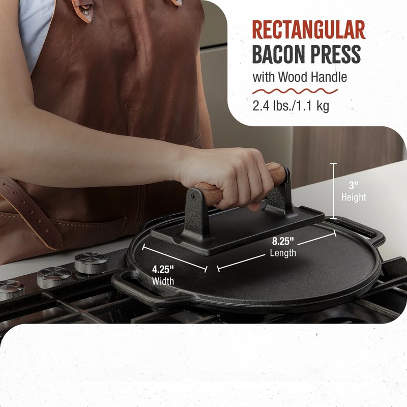 Heavy Duty Cast Iron Grill Press, Panini Burger Bacon, Flaxseed Oil Seasoned gallery