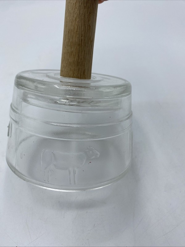 Vintage Glass And Wood Butter Press, Mold With Cow Stamp Grannycore Cottage core gallery