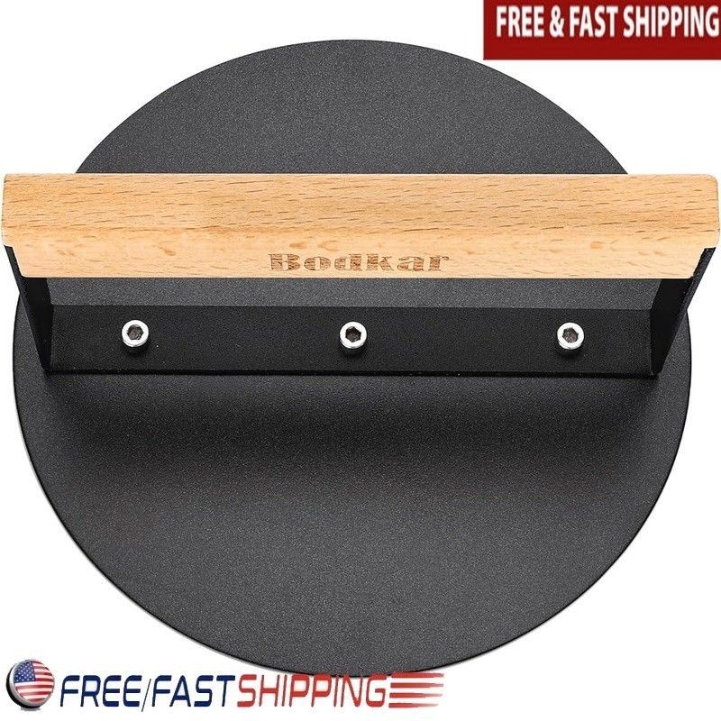 6 Inch Burger Smasher Grill Press Iron Metal Flat Smooth Handle Cooking Tool New gallery