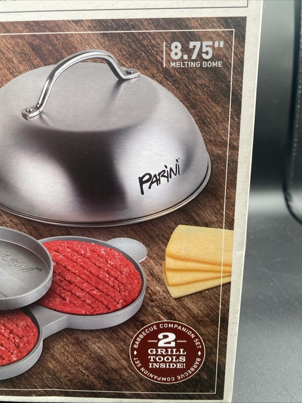Parini Double Non-Stick Burger Press & Cheese Melting Dome 8.75" NIB gallery