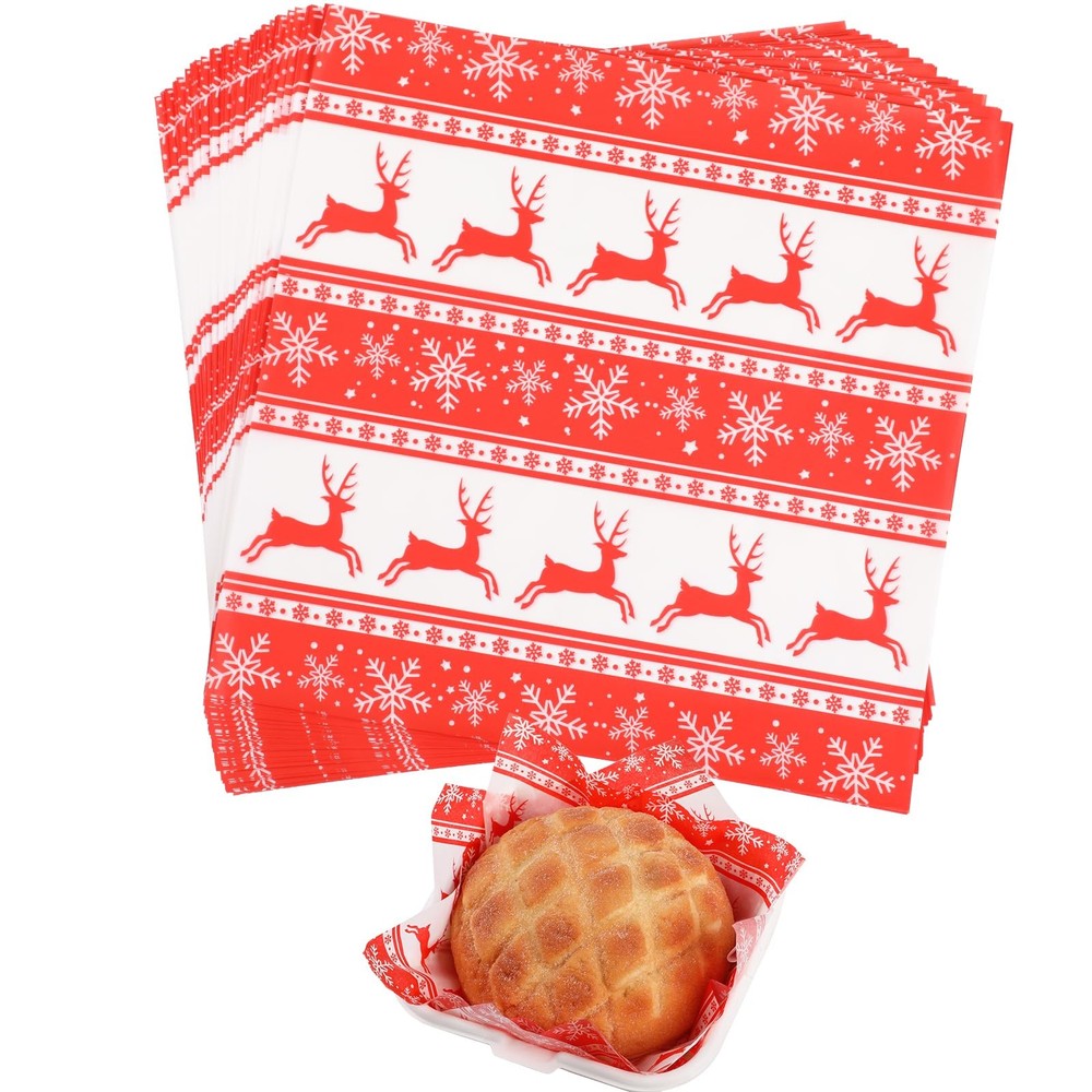 GeeRic Waxed Deli Paper Sheets 100 Pcs, Merry 7*7 Inch, Red/Reindeer
