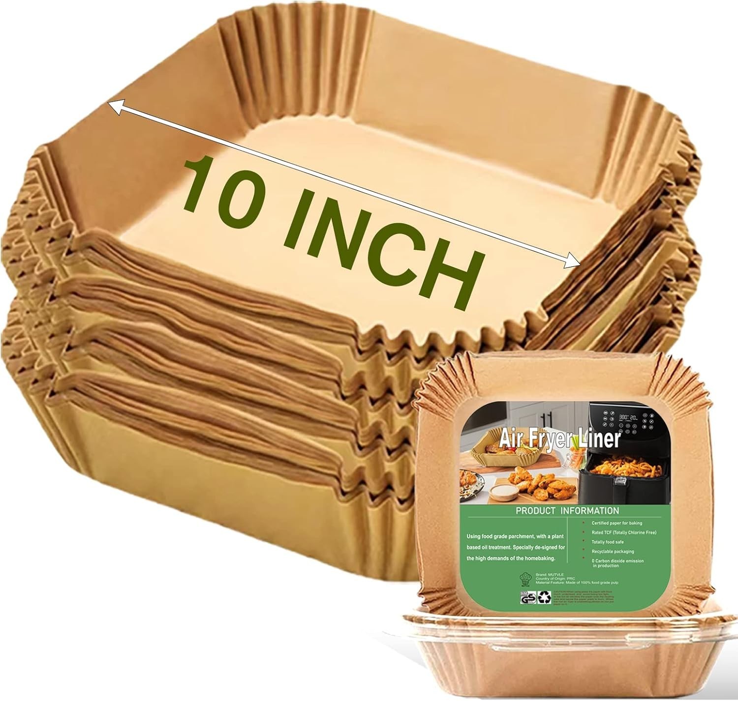 10 Inch Largest Square Air Fryer Disposable Paper 10''Square, Brown gallery