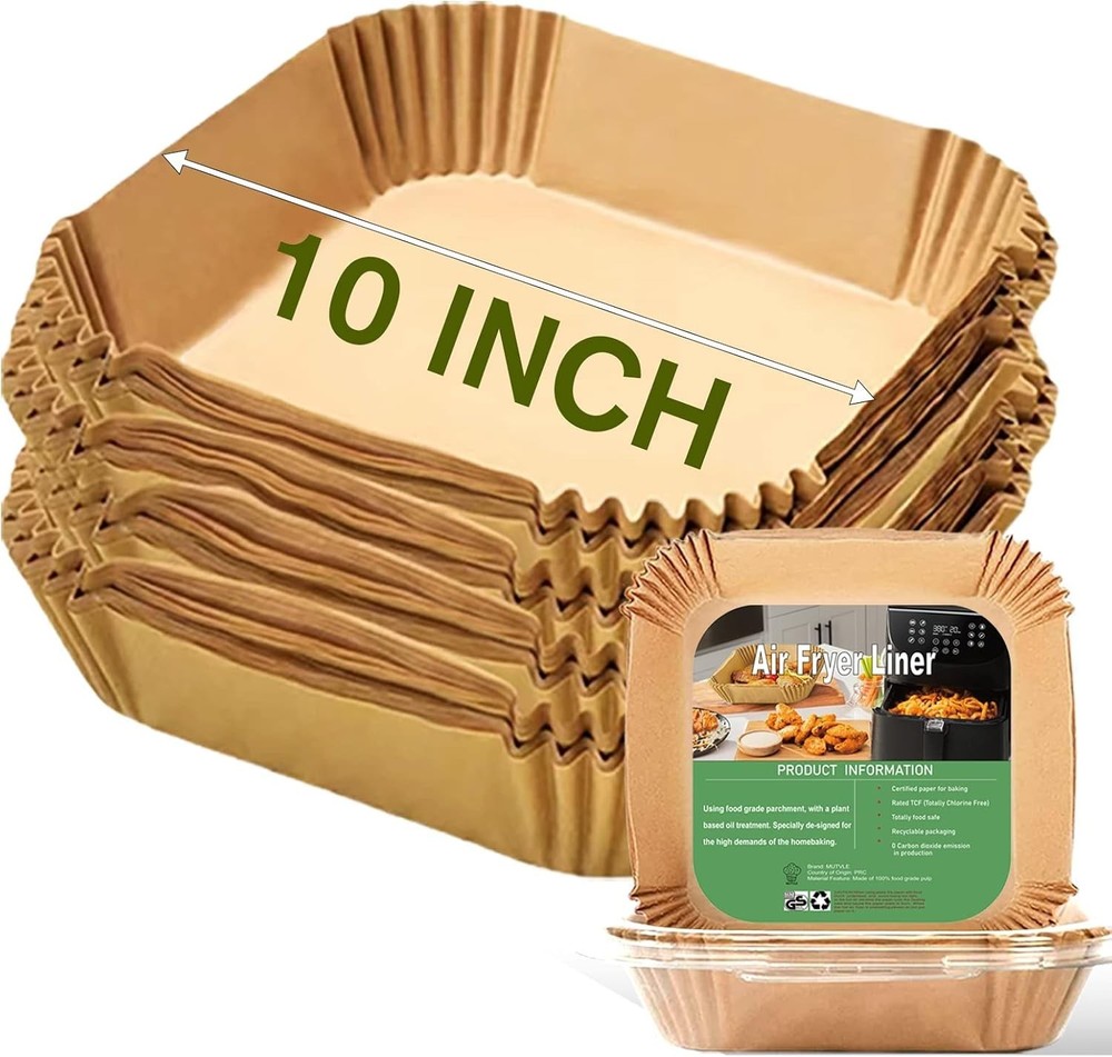 10 Inch Largest Square Air Fryer Disposable Paper 10''Square, Brown