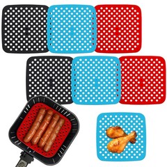 6 Pack Square Silicone Air Fryer 8.5 inches / 21.6 cm, black, red, sky blue