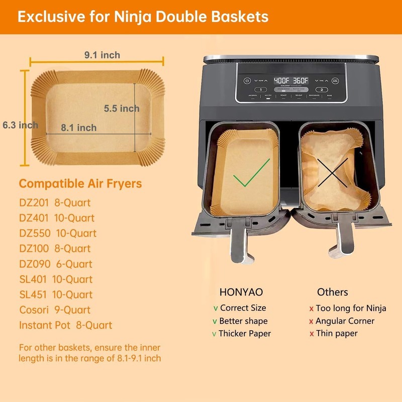 Air Fryer Paper Liners for Dual Zone Airfryer, 200pcs 8.1 x 5.5 inch, Natural gallery