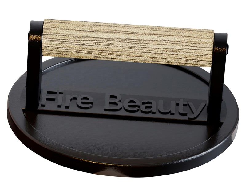 6.5" Cast Iron Grill Press Enamel Surface Burger Smasher with Wood Handle gallery