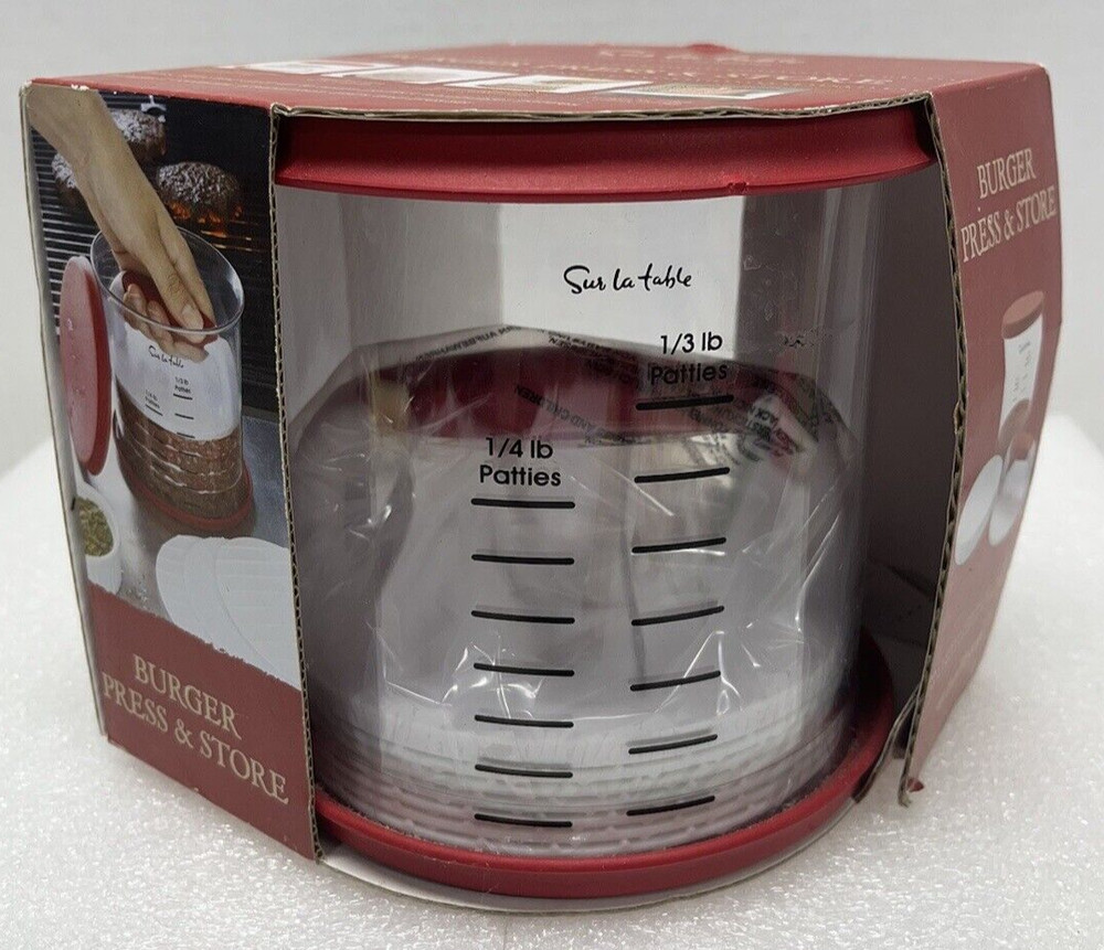 Sur La Table Burger Press & Store Container, 6 Separation Discs And Presser New