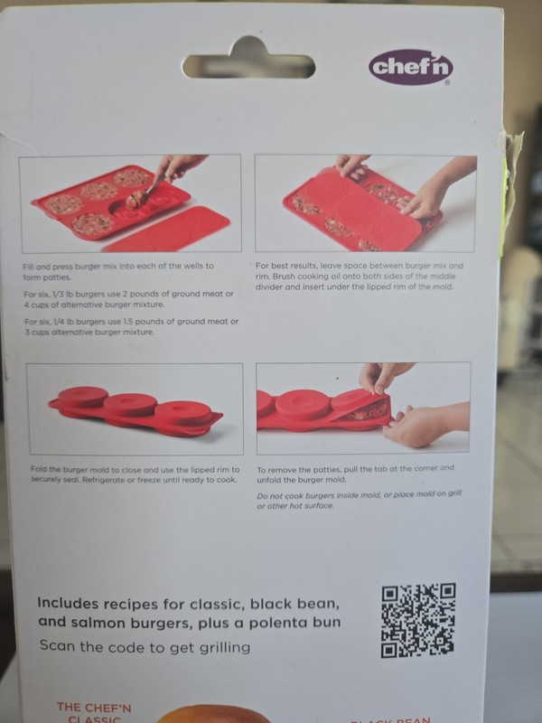 Chef'n Shape + Store Burger Mold 3 Burger Fold & Freezer Red Silicone Container gallery