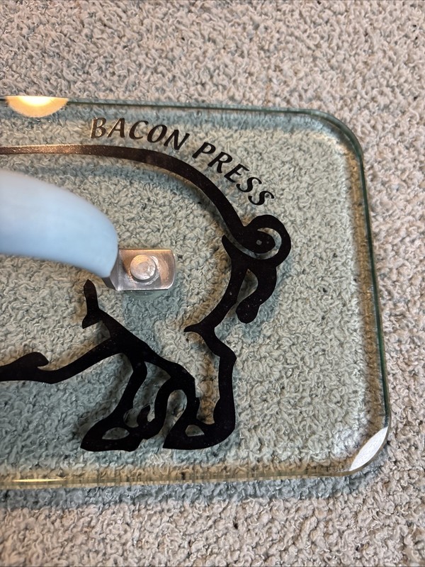 Prepology 2lb Glass Bacon Burger Press Pig Decal Blue Comfort Grip Handle Grill gallery