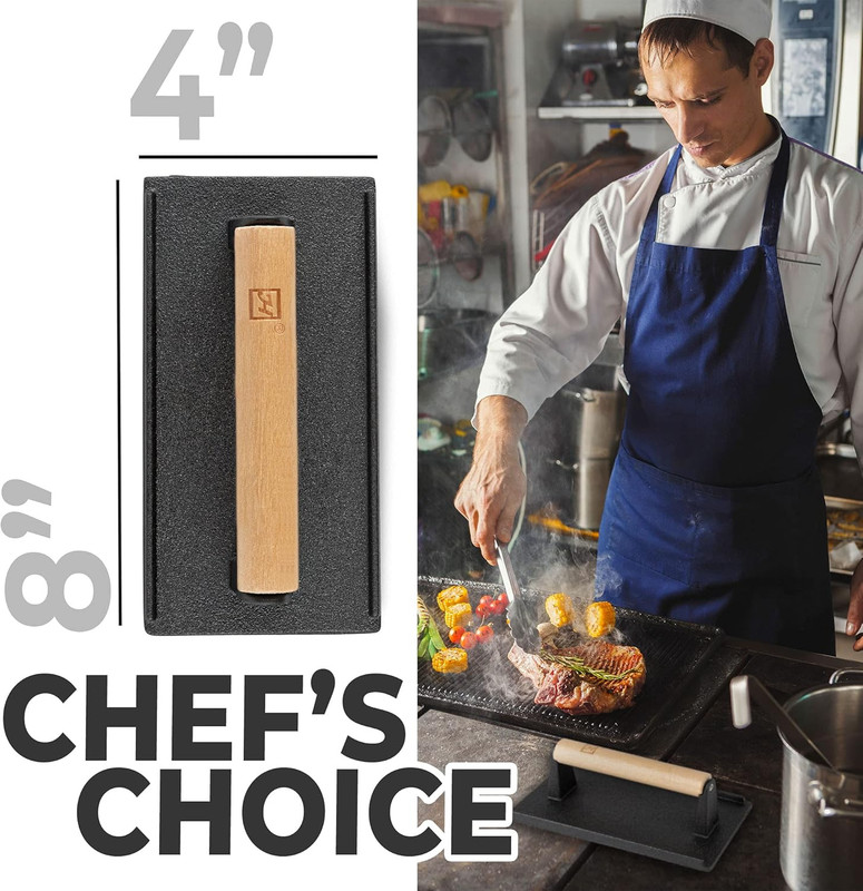 Cast Iron Grill Press (Set of 2) - 8 X 4 Inch, 2.6 Lb Griddle Press with Cool-To gallery