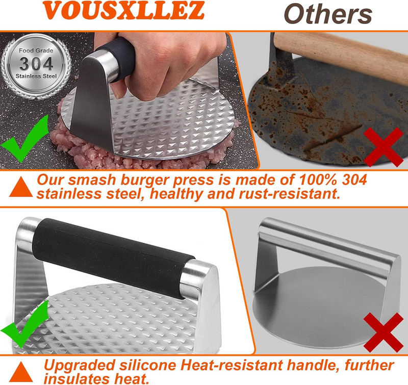 Updated Smash Burger Press,304 Stainless Steel Hamburger Press with Heat Insulat gallery