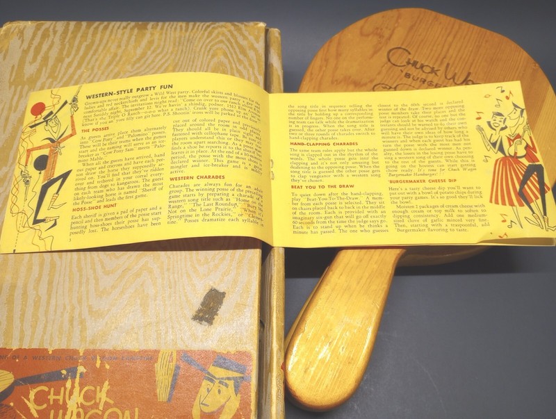 Vintage Chuck Wagon Wood Burger Press Maker Kit With Original Box & Recipe Book gallery
